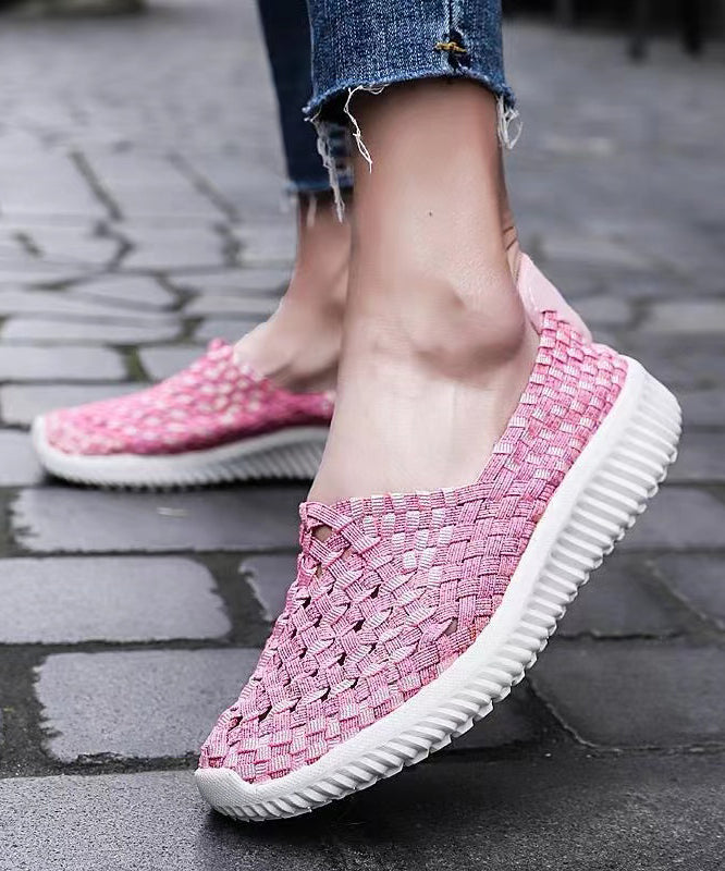 Pink Flat Shoes Knit Fabric Handmade Splicing Women soolinen shoes-20251