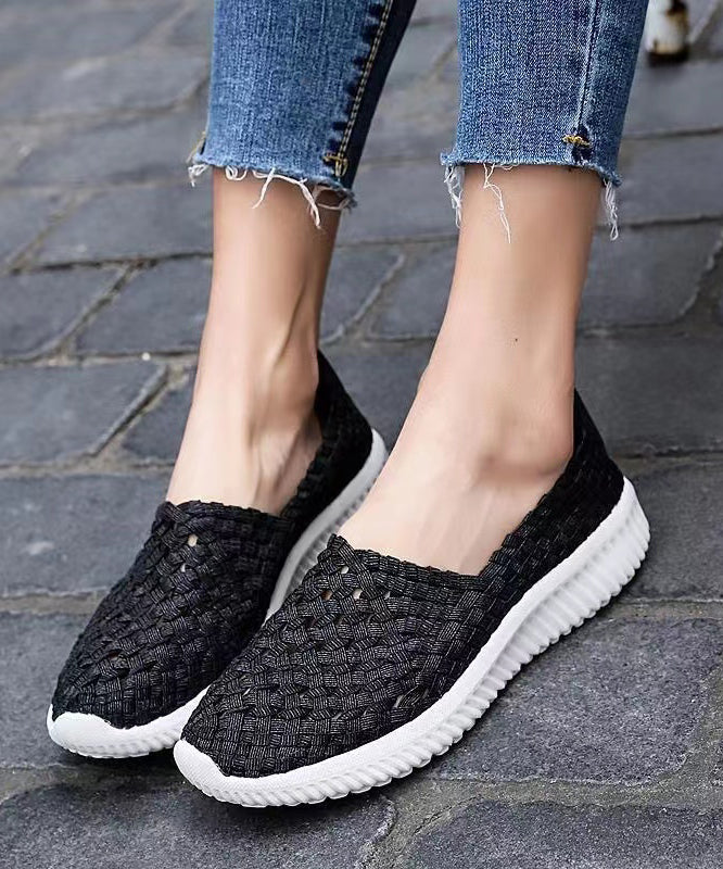 Pink Flat Shoes Knit Fabric Handmade Splicing Women soolinen shoes-20251