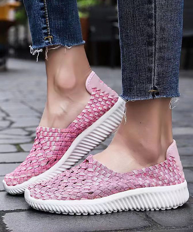 Pink Flat Shoes Knit Fabric Handmade Splicing Women soolinen shoes-20251