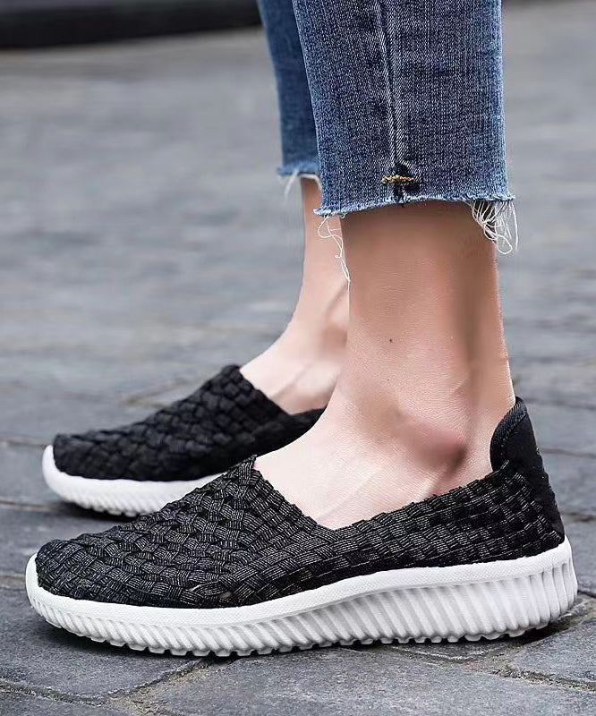 Pink Flat Shoes Knit Fabric Handmade Splicing Women soolinen shoes-20251