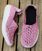 Pink Flat Shoes Knit Fabric Handmade Splicing Women soolinen shoes-20251