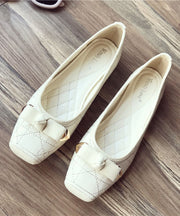 Pink Flats Faux Leather Women Splicing Bow Square Toe