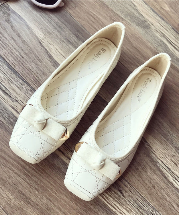 Pink Flats Faux Leather Women Splicing Bow Square Toe
