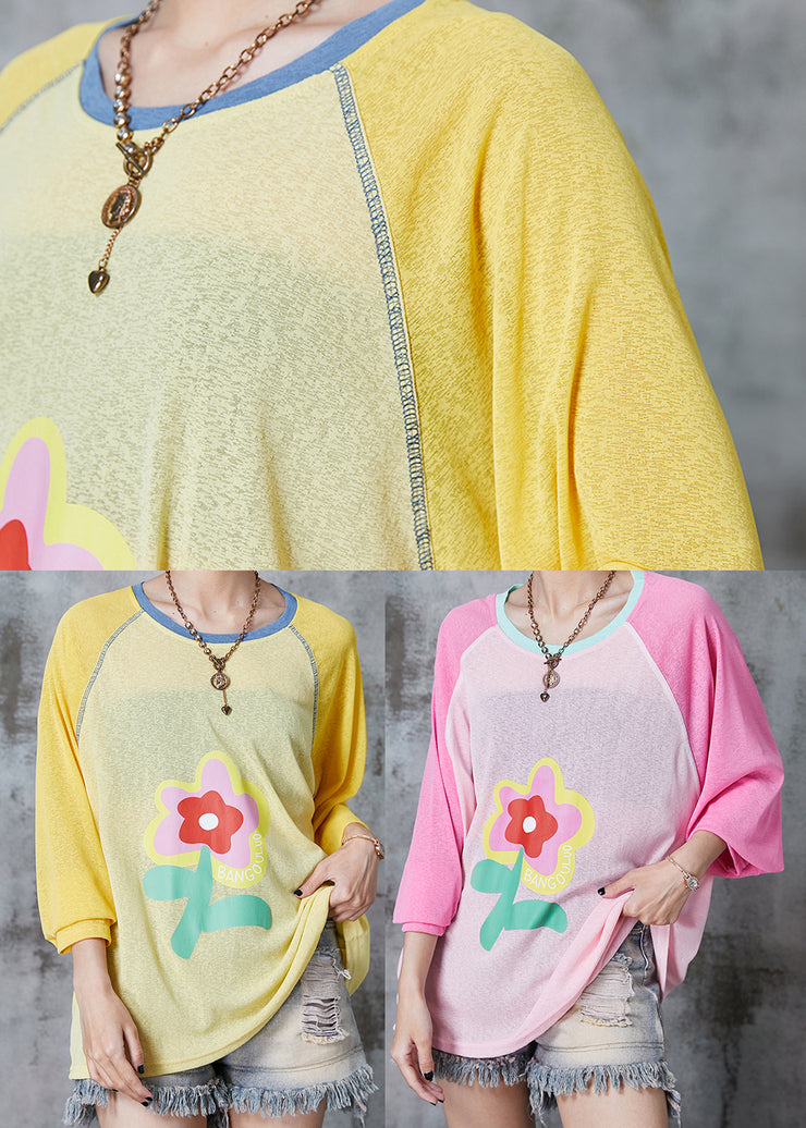 Pink Floral Cotton UPF 50+ Shirt Tops Oversized Summer