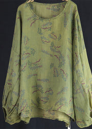 Pink Floral Patchwork Linen Tops O Neck Wrinkled Spring