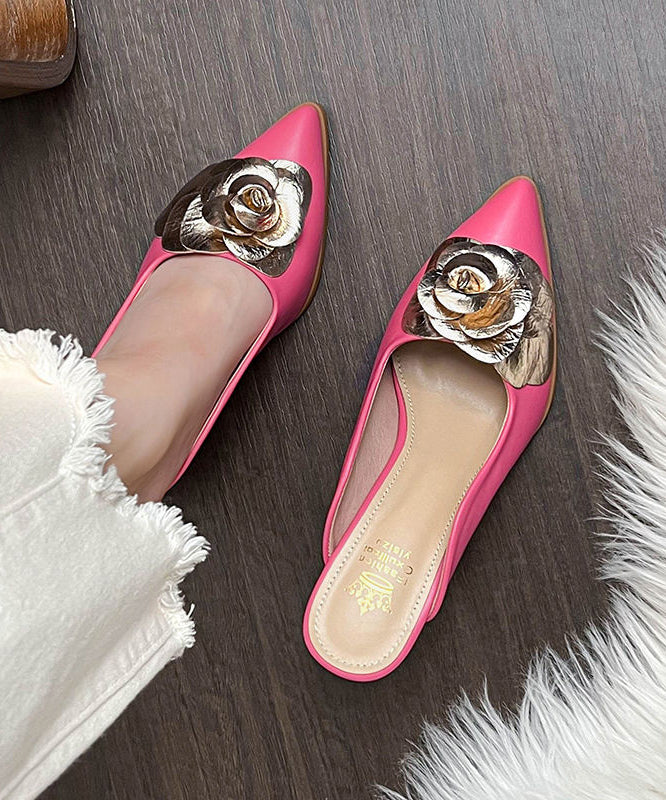 Pink Floral Wedge Heels Slide Sandals Fashion Pointed Toe