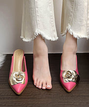 Pink Floral Wedge Heels Slide Sandals Fashion Pointed Toe