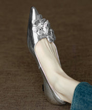 Pink High Heel Pointed Toe Sheepskin Unique Splicing Floral