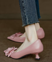 Pink High Heel Pointed Toe Sheepskin Unique Splicing Floral