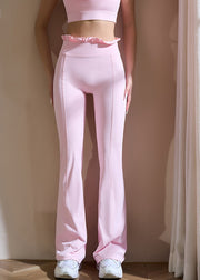 Pink High Waist Patchwork Solid Flare Leggings