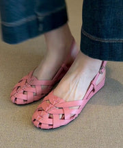 Pink Hollow Out Walking Sandals Faux Leather Soft Splicing