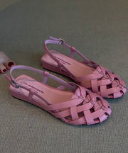 Pink Hollow Out Walking Sandals Faux Leather Soft Splicing