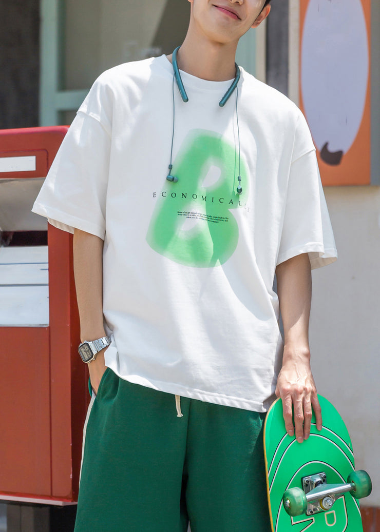Pink Letter Print Oversized Cotton Men T Shirt O Neck Half Sleeve