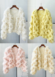 Pink Mink Hair Knitted Coats V Neck Winter