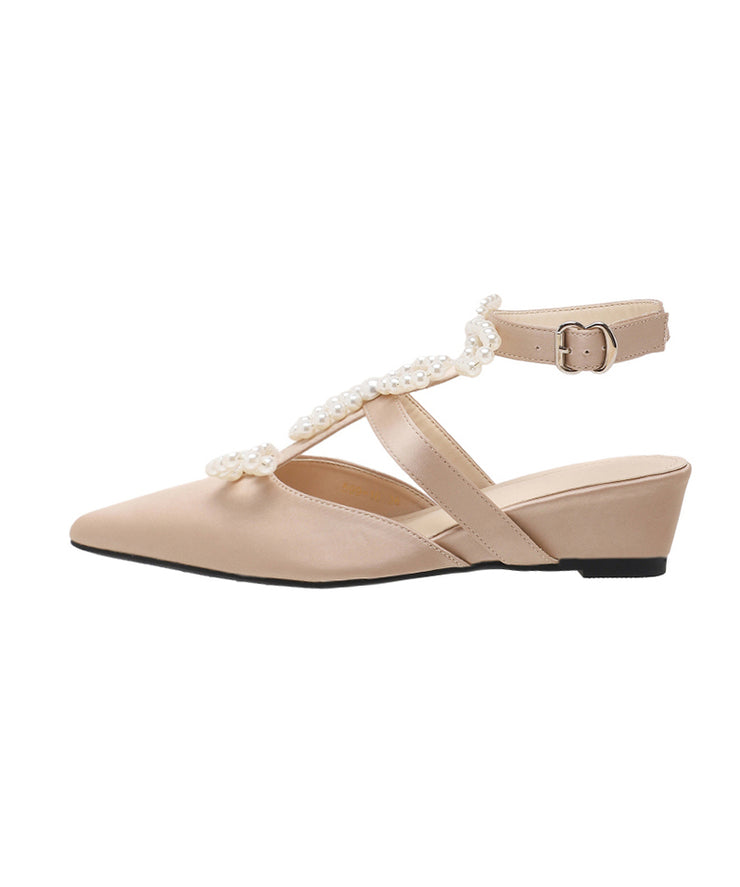 Pink Nail Bead Splicing Wedge Sandals Shoes Pointed Toe