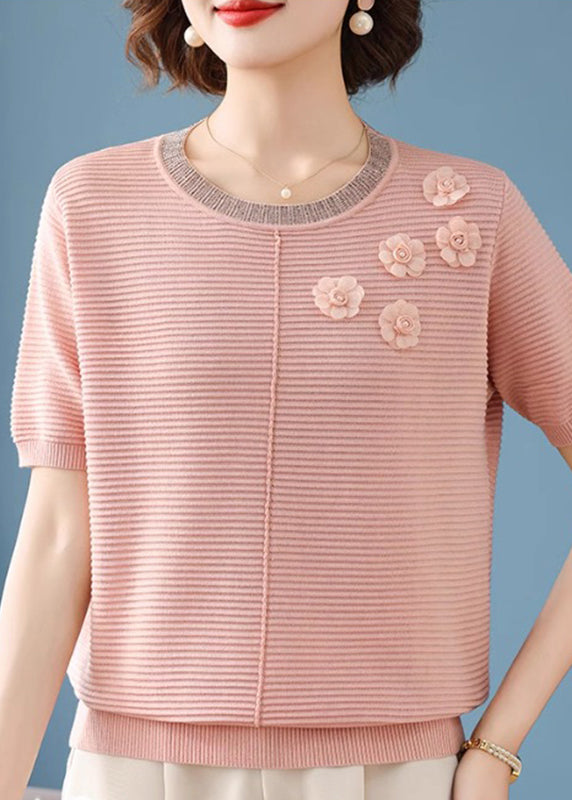 Pink O-Neck Patchwork T Shirt Summer