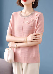 Pink O-Neck Patchwork T Shirt Summer