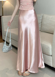 Pink Original Design Solid Silk Skirts High Waist