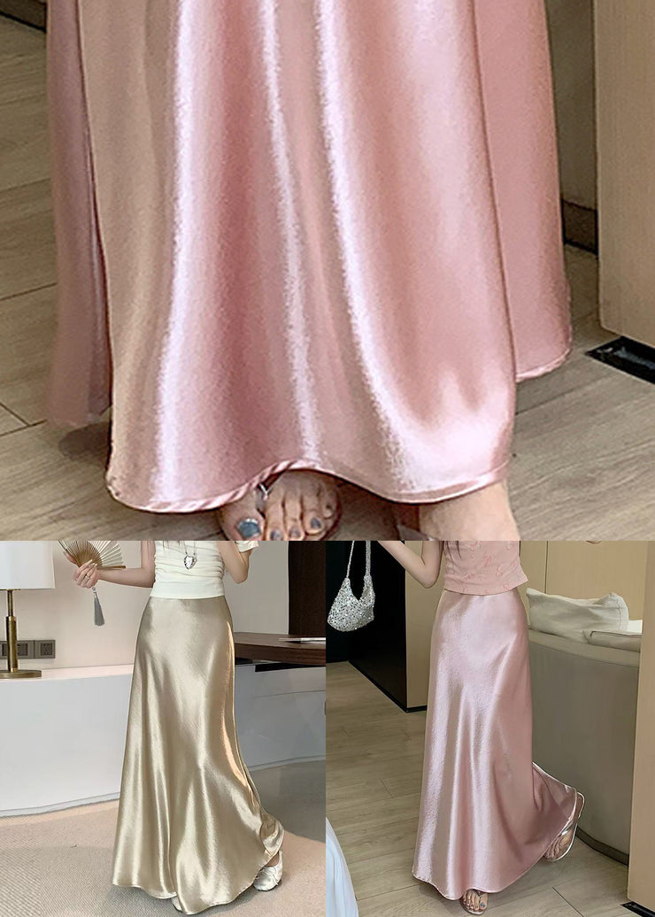 Pink Original Design Solid Silk Skirts High Waist
