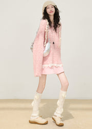 Pink Patchwork Cozy Knitted Tops Hollow Out Winter