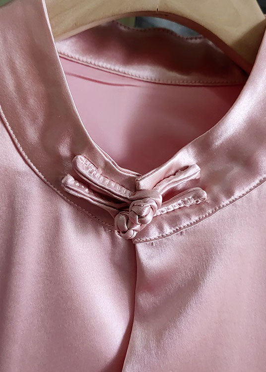 Pink Patchwork Silk Vest Stand Collar Chinese Button Summer