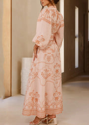 Pink Peter Pan Collar Button Long Dresses Fall