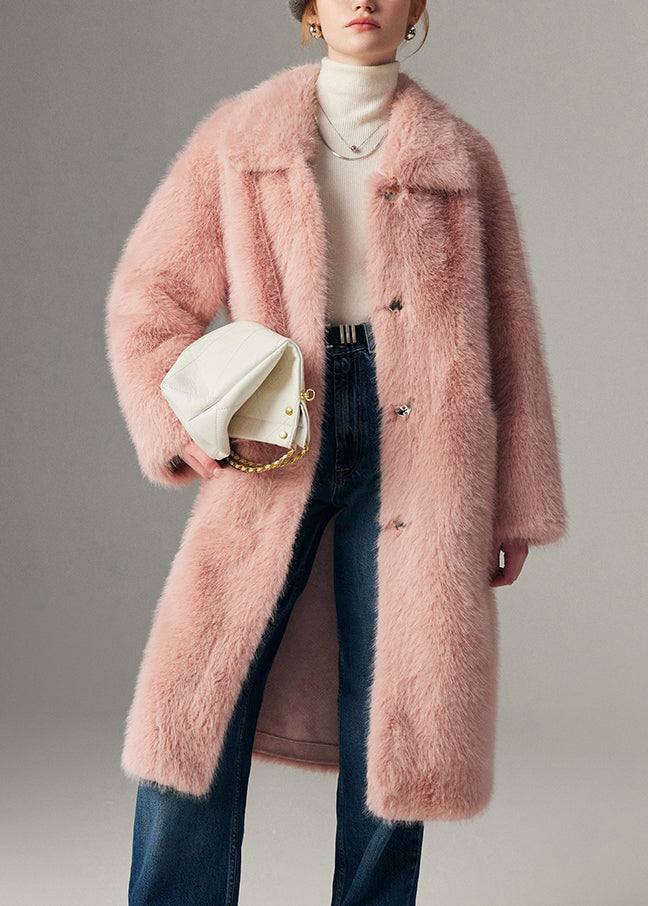 Pink Pockets Button Warm Mink Velvet Long Coats Coats Winter
