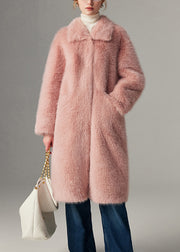 Pink Pockets Button Warm Mink Velvet Long Coats Coats Winter