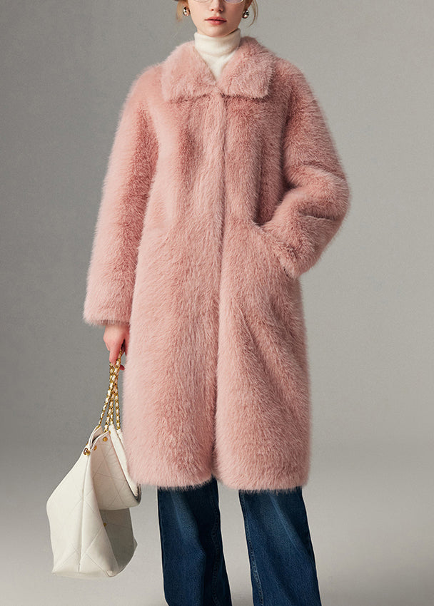 Pink Pockets Button Warm Mink Velvet Long Coats Coats Winter