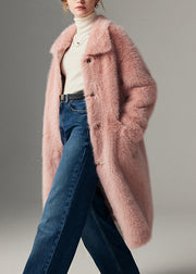 Pink Pockets Button Warm Mink Velvet Long Coats Coats Winter