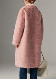 Pink Pockets Button Warm Mink Velvet Long Coats Coats Winter