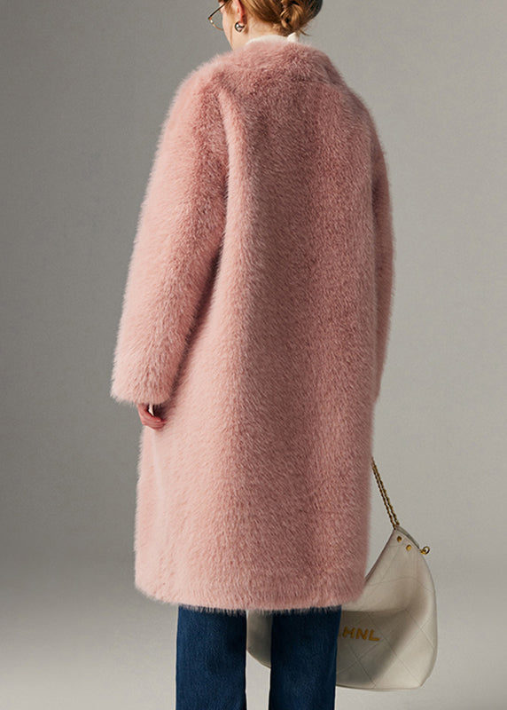 Pink Pockets Button Warm Mink Velvet Long Coats Coats Winter
