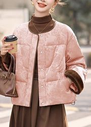 Pink Pockets Drawstring Patchwork Down Coats O Neck