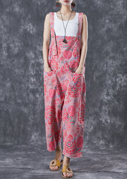 Pink Print Denim Jumpsuit Oversized Pockets Summer