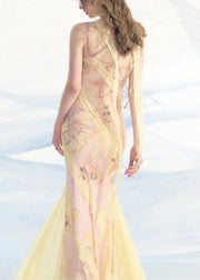 Pink Print Lace Patchwork Spaghetti Strap Dress V Neck Summer