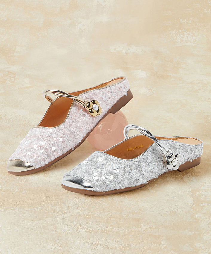 Pink Sequins Splicing French Fashion Slide Sandals