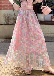 Pink Sequins Tulle A Line Skirts Elastic Waist