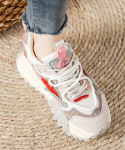 Pink Suede Breathable Mesh Splicing Platform Flat Shoes For Women