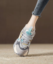 Pink Suede Breathable Mesh Splicing Platform Flat Shoes For Women