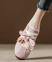 Pink Suede Women Lace Up Splicing Casual Flat Shoes