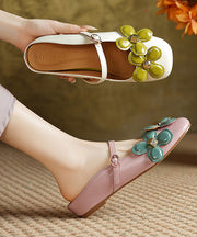 Pink Wedge Sheepskin Chic Floral Splicing Slide Sandals