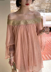 Pink Wrinkled Patchwork Chiffon Fall Shirts Slash Neck