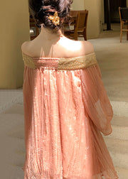 Pink Wrinkled Patchwork Chiffon Fall Shirts Slash Neck