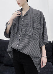 Plaid Button Pockets Cotton Half Sleeve Mens Shirts Bow