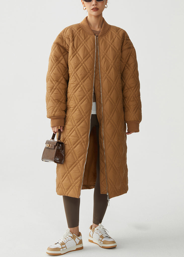 Plaid Caramel Zip Up Pockets Cotton Filled Parka Winter