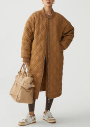 Plaid Caramel Zip Up Pockets Cotton Filled Parka Winter