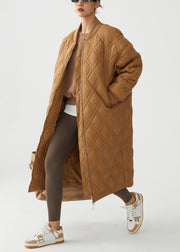 Plaid Caramel Zip Up Pockets Cotton Filled Parka Winter