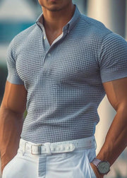 Plaid White Peter Pan Collar Solid Cotton Men Polo Shirts Summer