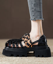 Platform Black Leopard Roman Sandals 2025 New Hollow Out Design
