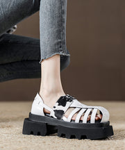 Platform Black Leopard Roman Sandals 2025 New Hollow Out Design